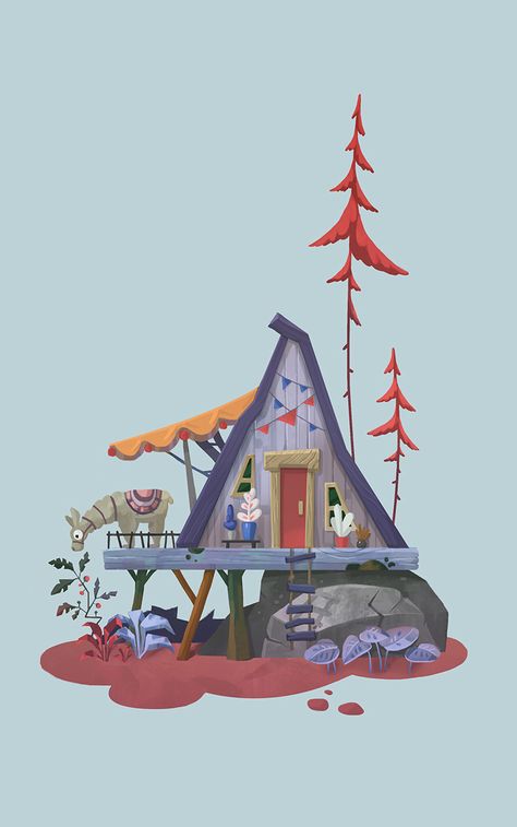 Northern House, Cabin Tattoo, Animal Art Projects, House Illustration, Cartoon Background, Mascot Design, Character Design Animation, Whimsical Illustration, Visual Development