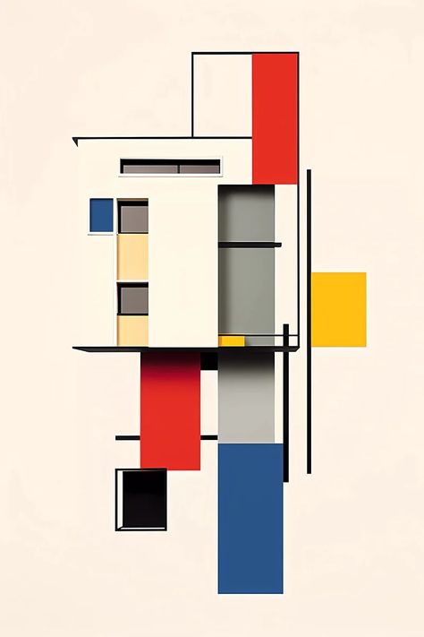 Bauhaus Illustration Art, Bauhaus Inspired Design, Bauhaus Moodboard, Bauhaus Design Architecture, Bauhaus Illustration, Bauhaus Painting, 20th Century Architecture, Bauhaus Poster Design, Atomic Age Design