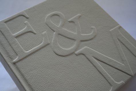 Unique wedding album with sculpted initials under leather. Hand bound by www.blackcatbindery.com Leather Wedding Album Cover, Wedding Photo Album Book, Leather Wedding Album, Wedding Album Cover, Photo Album Book, Wedding Photo Books, Photo Album Design, Wedding Albums, Leather Wedding