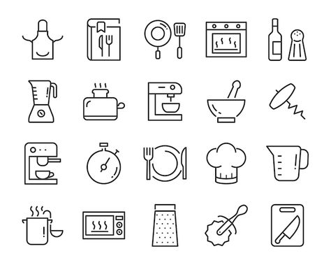 Set of kitchen tools icons | Premium Vector #Freepik #vector #oven-icon #kitchen-mixer #kitchenware #pan-icon Vector Kitchen, Cooking Icon, Yogurt Drink, Kitchen Icon, Recipe App, Peanut Butter Banana Smoothie, Banana Peanut Butter, Recipe Icon, Minimal Kitchen