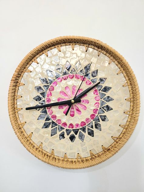 Excited to share the latest addition to my #etsy shop: 12 Inch Large Wall Clock Unique , Rustic Cottagecore Clocks for Wall , Boho Wall Decor , Black/Pink/White , Material Rattan and Shell https://etsy.me/3NO98XD #bedroom #beige #circle #countryfarmhouse #wall Boho Clock Wall, Boho Clock, Rustic Cottagecore, Decorative Clock, Interior Design Sketchbook, Bedroom Beige, Big Wall Clocks, Minimalist Clocks, Wall Clock Unique