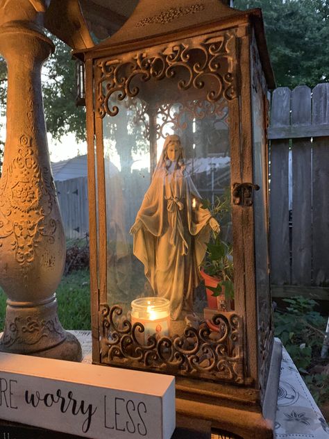 Shrines And Altars Ideas, Virgin Mary Alter Home Altar, Mary Shrine Outdoor, Virgin Mary Grotto Garden, Mary Altar, Virgin Mary Altar Outside, Mary Shrine, Mother Mary Outdoor Shrine, Mary Garden