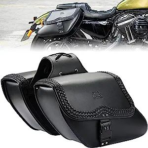 kemimoto Motorcycle Saddlebags, Synthetic Leather Side Bag with Lock, 28L Waterproof Double Strap Studded Slant Saddle Bags Avoiding the Turn Signal for Sportster, Black Leather Side Bag, Honda Cruiser, Helmet Storage, Best Motorbike, Motorcycle Saddlebags, Black Motorcycle, Honda Shadow, Side Bags, White Bag