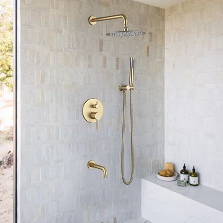 TL Bathroom Shower Set Wall Mount Complete Shower System with Rough-in Valve | Wayfair Shower Fixtures, Brass Shower, Luxury Shower, Shower Faucet Sets, Tub Spout, Tub Shower Combo, Shower Hose, Tub And Shower Faucets, Tub Faucet