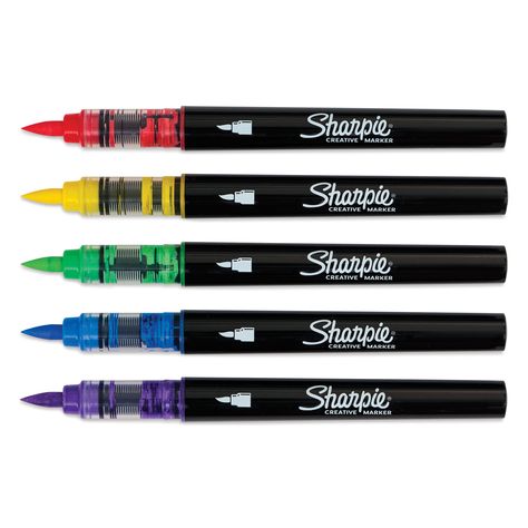 Let creativity flow with Sharpie Creative Acrylic Markers. These waterbased acrylic markers come in either a bullet or brush tip to suit your needs. The vibrant colors stand out on both light and dark surfaces and can be layered without blending or bleeding through. - Sharpie Creative Acrylic Markers - Brush Tip  Set of 5 Sharpie Creative Markers, Brush Tip Markers, Acrylic Pens, Paint Marker Pen, Acrylic Markers, Sharpie Markers, Murals Street Art, Summer Mood, Drawing Supplies