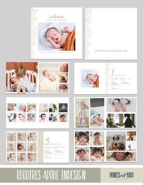 Baby Book Album Template Adobe Indesign Instant Printable - Etsy Australia Baby Photo Album Ideas, Baby Book Ideas, Baby Album Design, First Year Baby Book, Album Template, Photo Album Design, Baby Memory Book, Baby Album