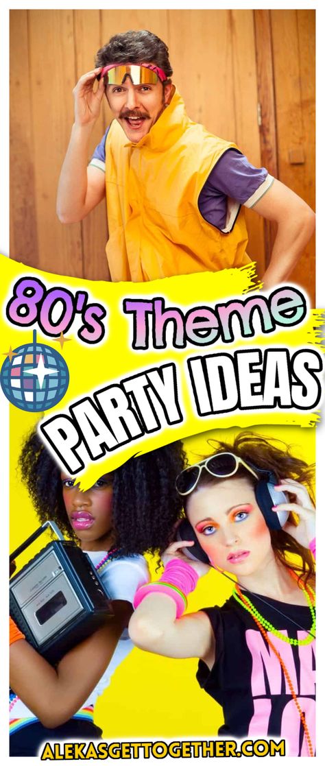 Diy 80s Outfit Men, 80s Formal Outfits, 80s Costume Ideas For Women Diy, 80s Party Theme For Adults, 80s Birthday Party Theme Outfits, Iconic 80s Characters, 80’s Themed Birthday Party, 1980s Party Ideas, 80s Food Ideas Themed Parties