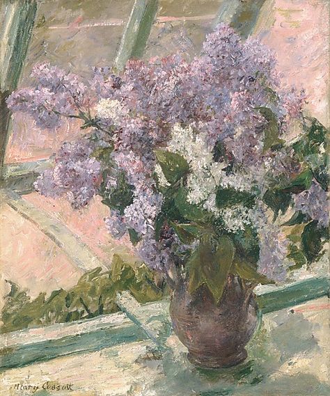 Mary Cassatt - Lilacs in a Window Lilacs In A Window, Window Poster, American Impressionism, Mary Cassatt, Paul Gauguin, Tile Murals, Impressionist Art, Caravaggio, Painting Reproductions