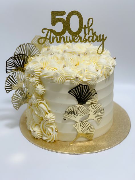 50th Anniversary Cakes Gold, Cake Design For 50th Anniversary, Number Cake 50 50th Anniversary, 50th Anniversary Cakes Buttercream, 50th Anniversary Cakes Gold 2 Tier, 50th Wedding Anniversary Cakes, 21st Birthday Cakes, Wedding Anniversary Cake, Ginkgo Leaf