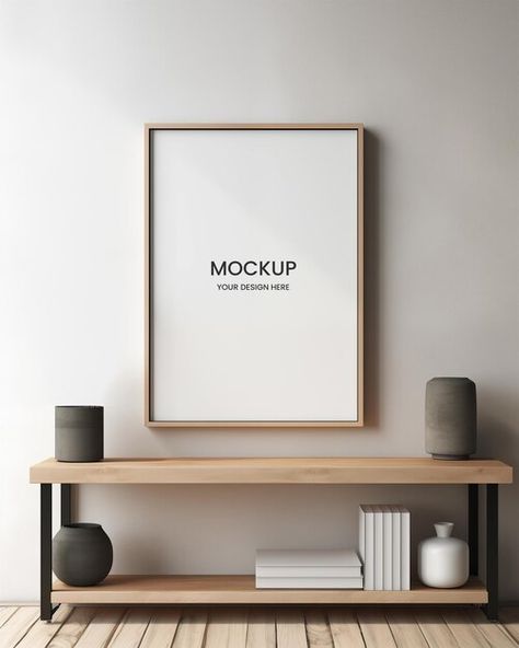 PSD wooden photo frame mockup in minimal... | Premium Psd #Freepik #psd Mockup Frame Wall, Empty Frame, Minimal Living Room, Frame Poster, Empty Frames, Minimal Living, Postcard Mockup, Living Room Interior Design, Free Frames