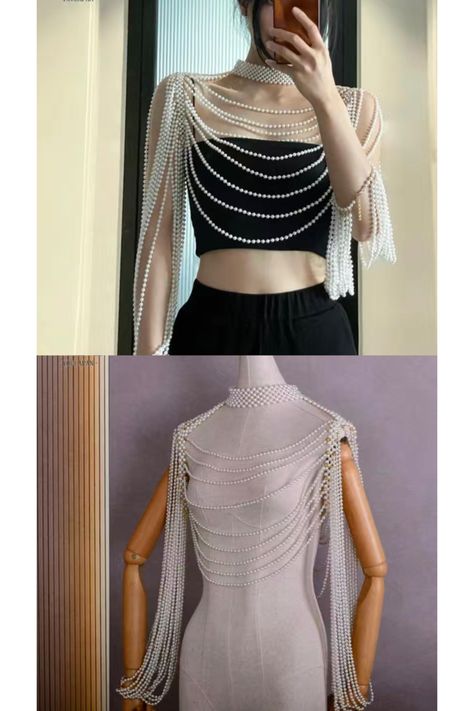 Easy Diy Fashion, Pearl Tops, Pearl Top, Macrame Dress, Diy Fashion Clothing, Handmade Jewelry Tutorials, Fancy Dress Design, Wedding Dress Couture, Designs For Dresses