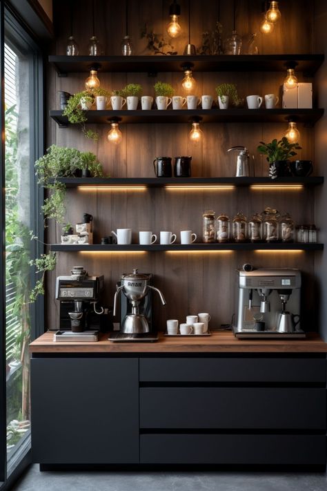 coffee bar ideas coffee aesthetic 
kitchen interior modern design house design home interior design Espresso Decor Ideas, Restaurant Coffee Station, Coffee And Drink Bar Station, Ikea Breakroom, Coffee Section Kitchen, Reception Area Coffee Station, Coffee Corner Ideas In Living Room, Kitchen Coffee Bar Station, Coffee Bar Ideas Office