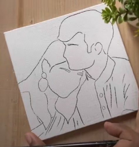 Couples Drawing Ideas Easy, Cute Easy Couple Drawings, Drawing Ideas Easy Couples, Watercolor Paintings For Boyfriend, Couple Drawings On Paper, Mini Canvas Paintings For Boyfriend, Love Sketches Couple Relationships, Mini Canvas Couple Painting, Love Sketches Couple