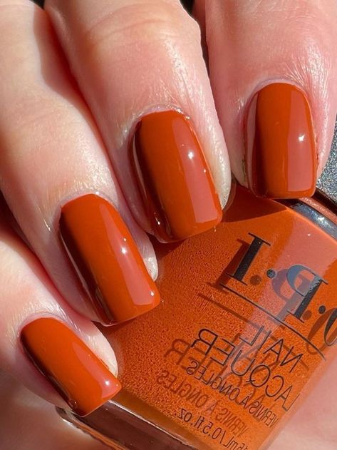 Fall Nails 2022 Burnt Orange, October Nails Aesthetic, Orang Nail Design, Good Fall Nail Colors, Brown Orange Nails Design, Dark Orange Short Nails, Ginger Nail Color, Rustic Orange Nails Fall, Dark Orange Dip Nails