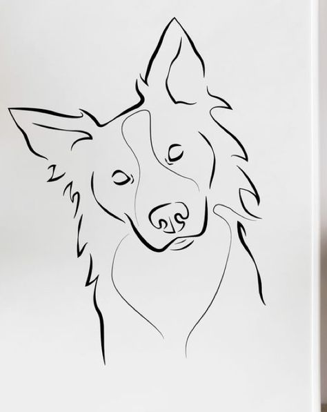 Dog Face Outline Drawing, Border Collie Dog Drawing, Border Collie Outline Drawing, Simple Border Collie Drawing, Dog Drawing Border Collie, Border Collie Line Tattoo, How To Draw A Border Collie, Border Collie Art Drawing, Border Collie Art Illustrations