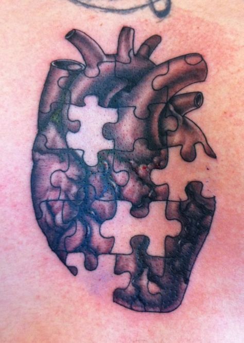 I really like this idea. Puzzle Piece Art Drawing, Drawing Puzzle Pieces, Puzzle Pieces Drawing, Jigsaw Tattoo, Puzzle Tattoo, Puzzle Piece Tattoo, Puzzle Drawing, Anatomical Heart Art, Puzzle Tattoos