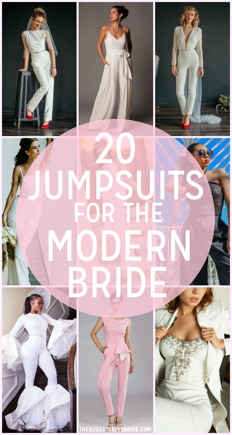 Jumpsuits and Pantsuits for the modern bride    #weddingdress #weddingdresses #bridalgown #bridalgowns #weddinggown #weddings #bride #dreamdress #bridalcollection #bridaldress #dress Jumpsuit Bride Wedding, Day After Wedding Outfit, Bridal Pantsuit Brides, Tomboy Bride, After Wedding Outfit The Bride, Pant Suit Wedding Dress, Bridal Jumpsuit The Bride, Wedding Pantsuit The Bride, Wedding Pantsuits