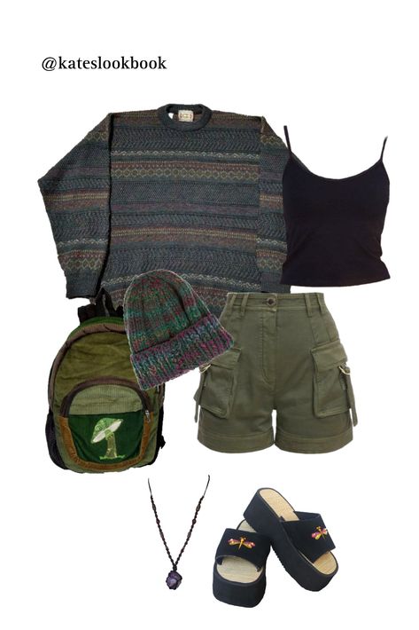 90s Summer Camp Outfits, Summer Bathroom Aesthetic, Summer Outfits 70s Style, Boho Outfits School, Grunge Granola Aesthetic, Hippie Skater Style, Biology Outfit, Hippe Outfit Aesthetic, Warm Hippie Outfits