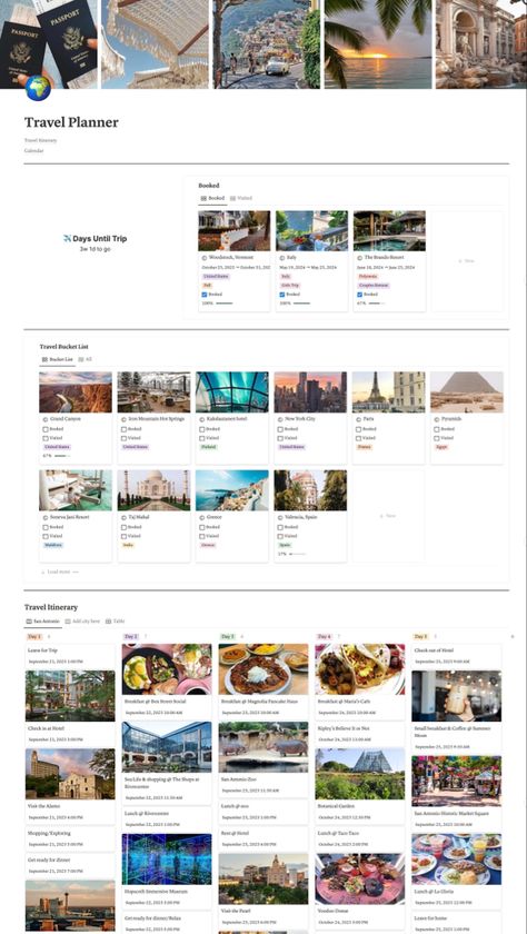 Notion Travel Planner, Includes: -Travel Bucket List -Upcoming Trips -Past trips -Trip countdown widget -Packing list -Trip cost calculator -Calendar trip view Notion Travel Planner, Dream Life Photos, Trip Countdown, Countdown Widget, Travel Planner Template, Cost Calculator, Goal Setting Template, Daily Weekly Monthly Planner, Ultimate Planner