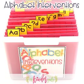 KinderGals: 10 Easy Alphabet Intervention Activities and How To Organize Them! Alphabet Intervention, Alphabet Recognition Activities, Letter Recognition Kindergarten, Preschool Alphabet Book, Alphabet Review, Intervention Activities, Letter Recognition Games, Literacy Intervention, Beginning Of Kindergarten