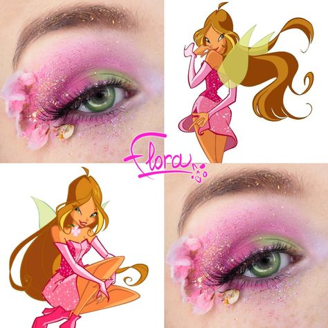 Winx Club Inspired Makeup, Winx Makeup, Winx Cosplay, Glittery Eyeshadow, Club Makeup, Pastel Eyeshadow, Makeup Charts, Fairy Garden Ideas, Klub Winx