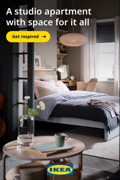 Ikea One Room Apartment, Ikea Small Apartment Ideas, Ikea Apartment Ideas Small Spaces, Bed In Living Room Ideas Tiny Apartments, Ikea Studio Apartment Ideas, Mini Studio Apartment Small Spaces, Mini Apartment Ideas Small Spaces, Studio Type Condo Ideas Small Spaces, Mini Living Room Ideas Small Spaces