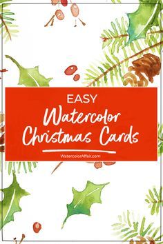 Easy Watercolor Christmas, Watercolor Christmas Cards Diy, Watercolor Christmas Card, Painted Christmas Cards, Watercolor Paintings For Beginners, Watercolor Bookmarks, Watercolor Lessons, Christmas Card Art, Diy Watercolor Painting