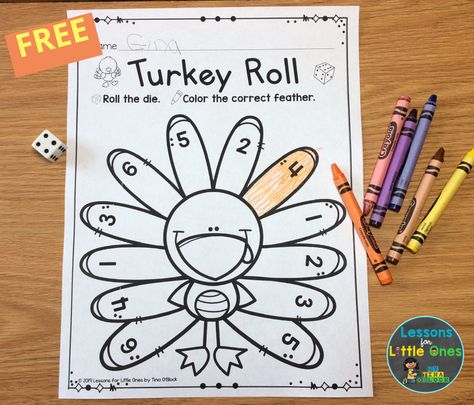 This free Thanksgiving roll & cover page is a simple to prepare, fun Thanksgiving game that practices numbers, subitizing, and addition. It can be played individually or in small groups as a game. Click to download 2 differentiated versions to use with your preschool, kindergarten, or first grade students. Christmas Classroom Games, Thanksgiving Math Kindergarten, Kindergarten Thanksgiving Crafts, Thanksgiving Math Games, Thanksgiving Math Centers, Thanksgiving Centers, Thanksgiving Activities For Kindergarten, Classroom Christmas Party, Fun Thanksgiving Games