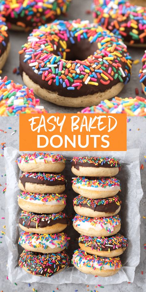 This is hands down our favorite baked vanilla donut recipe! With options for chocolate or white chocolate glaze, we love adding lots of sprinkles! Easy Baked Donut Recipes, Vanilla Donut Recipe, Make Donuts At Home, Capirotada Recipe, Vanilla Donut, Gluten Free Donut Recipe, Homemade Baked Donuts, Baked Donuts Easy, Mini Donut Recipes