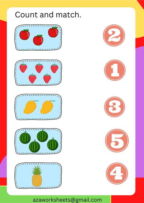 Fruit themed worksheets for preschoolers and nursery students... Fruits Matching Worksheet, Fruit Worksheets Preschool, Fruit Activities For Preschool, 123 Worksheets, Preschool Life Skills, Fruit Worksheet, Worksheet Number, Learning Letters Preschool, Free Printable Valentines Cards