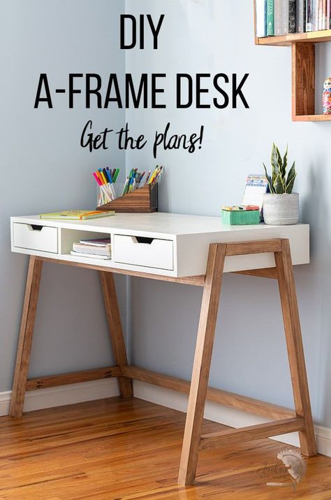 Easy Diy Desk, Diy Desk Plans, Cabinet Woodworking Plans, Diy Regal, Frame Desk, Woodworking Desk, Woodworking Cabinets, Desk Plans, Diy Holz