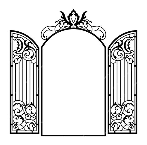 Premium Vector | Open forged ornate gate. vintage style. vector illustration. Gate Drawing, Ornate Gate, Stingy Jack, Simple Drawings, Wrought Iron Doors, Entrance Gates, Sketches Easy, Iron Doors, Cricut Crafts