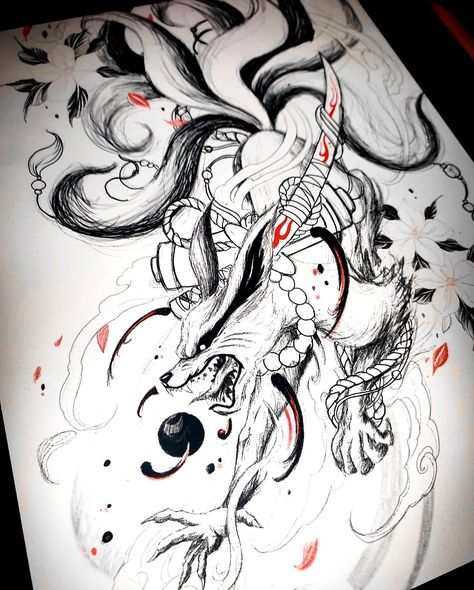 Naruto 9 Tails Tattoo, Nine Tailed Fox Tattoo Naruto, Kurama Naruto Tattoo, Kurama Tattoo Design, Kurama Sketch, Ninetails Tattoo, 9 Tails Fox Tattoo, 9 Tailed Fox Tattoo, Kitsune Drawing