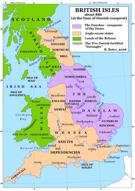 Viking Conquest in England | About History Ancient Britain, British Isles Map, Danish Vikings, British Isles Cruise, Saxon History, Anglo Saxon History, Map Of Britain, Alfred The Great, England Map