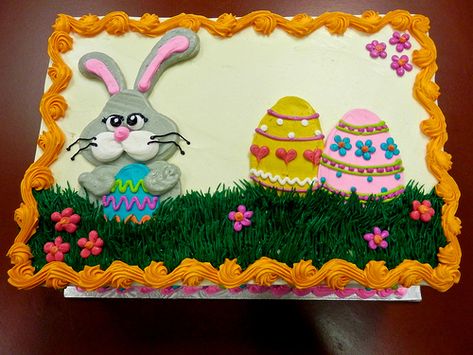 Easter Sheet Cakes, Sheet Cake Decorating, Easter Pastry, Easter Themed Cakes, Easter Cake Designs, Holiday Themed Desserts, Sheet Cakes Decorated, Easter Pastries, Dairy Queen Cake