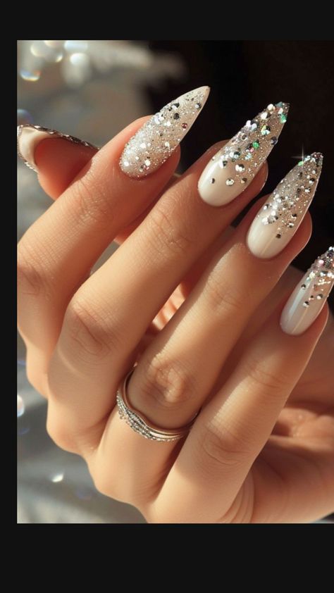 New Year Nails Design 2024, Glitzy Nails, Gem Nail Designs, Prom Nail Designs, New Year Nails, Bridal Nails Designs, Vegas Nails, Prom Nail, Prom Season