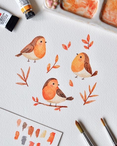 Doodle Watercolor Illustrations, Watercolor Animals Art, Watercolor Kawaii Art, Beginner Painting Watercolor, Fall Art Watercolor, Cute Watercolor Illustration, Watercolor Illustration Ideas, Watercolor Art Beginner, Gouache Illustrations Simple