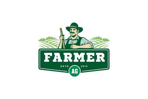 Farmer Logo Design, Farmer Logo, Agriculture Logo, Pig Farm, Farmer Shirt, Farm Logo, Food Logo, Branding Business, Logo Wall