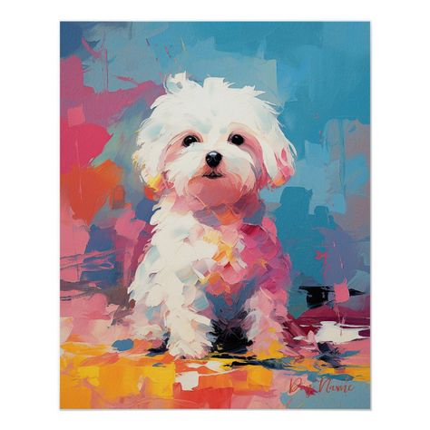 Maltese Dog: products on Zazzle Maltese Drawing, Easy Dog Paintings On Canvas, Maltipoo Painting Easy, Maltese Illustration, Maltese Painting, Maltese Painting Acrylic, Watercolor White Dog Paintings, Cute Puppy Wallpaper, Animal Portraits Art