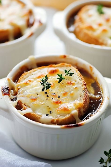 French Onion Soup Recipe - Insanely Good Cheesy Baguette, Best French Onion Soup, Baguette Slices, Classic French Onion Soup, Delicious Vegetarian Dinner, Liquid Lunch, Onion Soup Recipe, French Soup, Dinner Vegetarian