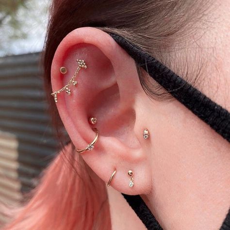 Rose Gold Curated Ear, Ear Scape, Piercing Stack, Curated Ear Piercing, Pupil Hall, Double Conch, Double Lobe Piercing, Curated Ears, Pretty Piercings