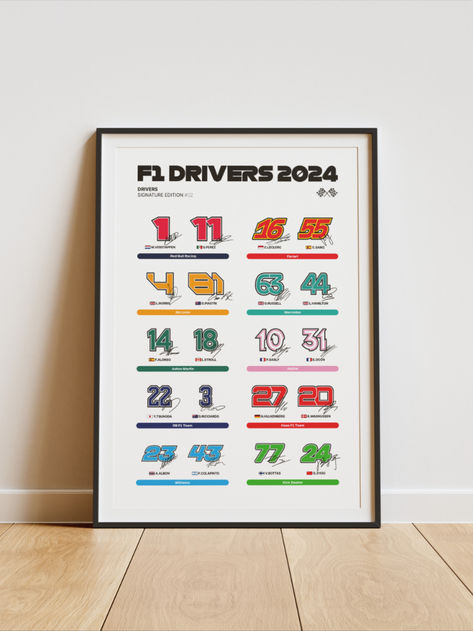 Formula One Drivers Signature 2024 Poster for Formula 1 Fans Printable Wall Poster Racing Cars

Are you a Formula 1 Fan and want to have a souvenir of the 2024 season? Then this poster is for you. 🏎️

This poster shows the signatures of all the Formula 1 drivers of the 2024 season, with their teams and car number. You will be able to recognize your idols like Verstappen, Hamilton, Leclerc and many more. 💯 Formula One Drivers, Formula 1 Drivers, Printable Wall Poster, F1 Fans, 2024 Poster, F1 Drivers, Wall Poster, Racing Cars, Posters Printable