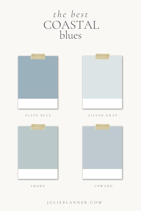 Beachy Blue Paint Colors, Exterior Home Colors, Beach House Paint Colors, Coastal Blue Paint, Soothing Paint Colors, Blue Beach House, Coastal Blues, Coastal Paint Colors, Coastal Paint