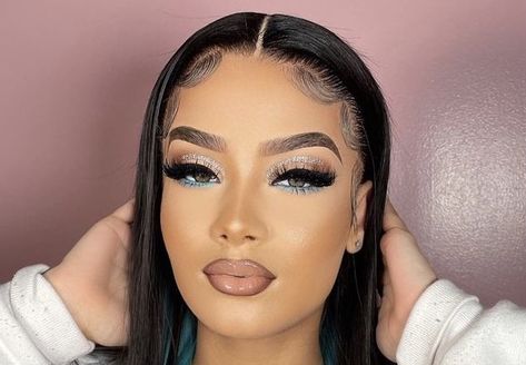 Soft glam with a pop of color by monaetleone Soft Glam With Pop Of Color, Blue Soft Glam Makeup, Maternity Makeup Ideas, Baby Shower Makeup, Bday Makeup, Hoco 2022, Night Out Makeup, Shower Makeup, Full Glam Makeup