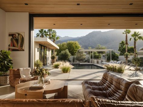 A Modern Sustainable Oasis in Palm Springs - Mid Century Home Circle House, Palm Springs Home, Modern Desert, Modern Color Schemes, Midcentury Home, Hacienda Style, Prefab Homes, Indoor Outdoor Living, Mid Century House