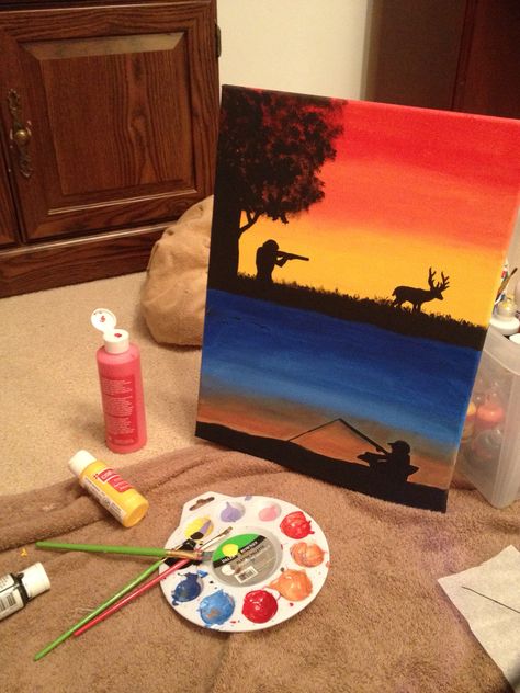 Friend Projects, Father's Day Painting, Easy Painting For Kids, Boyfriend Painting Ideas, Canvas For Boyfriend, Hunting Painting, Boyfriend Painting, Friend Ideas, Beginners Painting