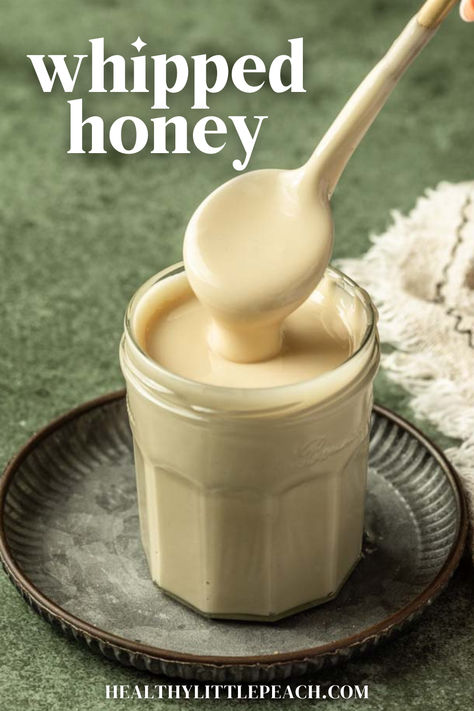 a jar of whipped cream color honey with a spoon taking a big scoop Honey Pancakes, Asian Dipping Sauce, Whipped Honey, Best Paleo Recipes, Honey Coffee, Healthy Honey, Honey Sauce, Spread Recipes, Free Labels