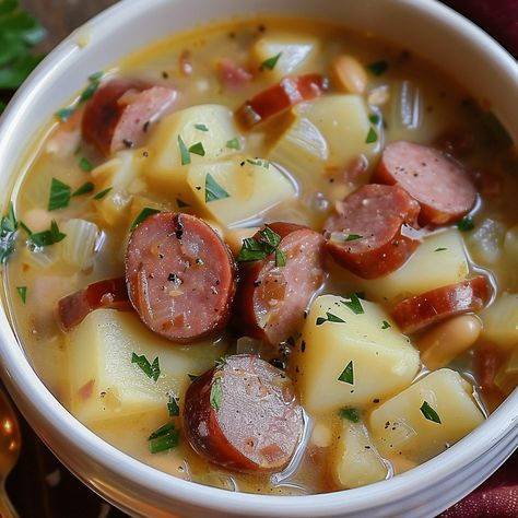 Hearty Kielbasa Soup With Potatoes, Slow Cooker Kielbasa Potato Soup, Kielbasa Potato Soup Recipes, Cozy Potato Kielbasa Soup, Kielbasa Potato Soup Crock Pot, Kielbasa Soup With Potatoes, Kielbasa Soup Recipes, Kielbasa Potato Soup, Soup With Potatoes