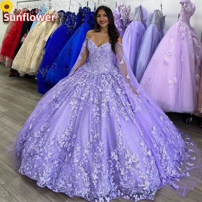 ad eBay - Lavender Princess Quinceanera Dresses 3D Butterfly With Cloak Ball Gown Sweet 15 - Buy Now, click the link (eBay) Lavender Butterfly Quinceanera, Butterfly Quinceanera Dresses, Quinceanera Dresses With Cape, Butterfly Quinceanera Dress, Lavender Quinceanera Dresses, Lavender Quinceanera, Sweet 16 Dress, Lavender Butterfly, Flora Dress