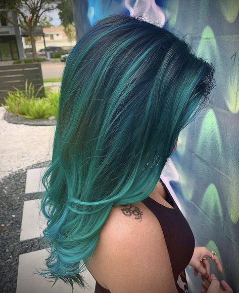 Emerald Balayage, Unique Dyed Hair, Emerald Hair, Modern Shades, Octopus Tattoos, Hair Color Underneath, Vivid Hair Color, Creative Hair Color, Teal Hair